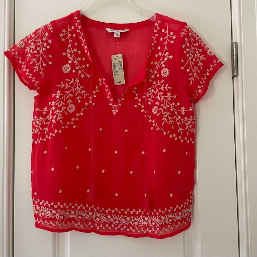 NEW American Eagle Embroidered Sheer Blouse S